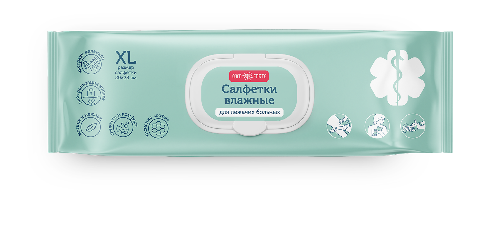 ComForte, салфетки влажные для ухода за лежачими больными, размер XL, 60 шт.