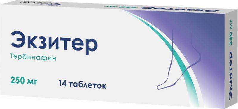 Упаковка препарата Экзитер, таблетки 250 мг, 14 шт.