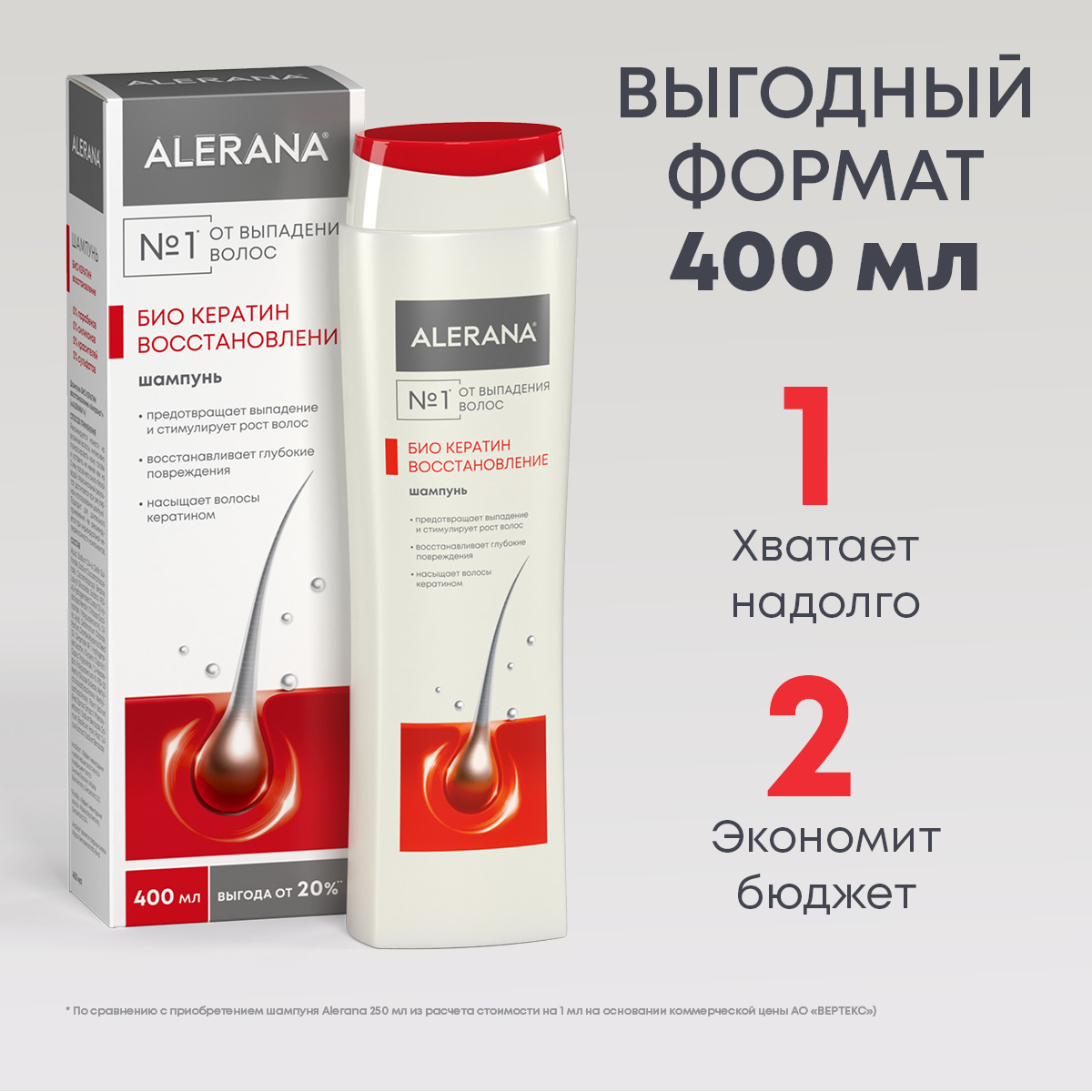 Алерана шампунь от выпадения, для роста волос Био Кератин 400 мл