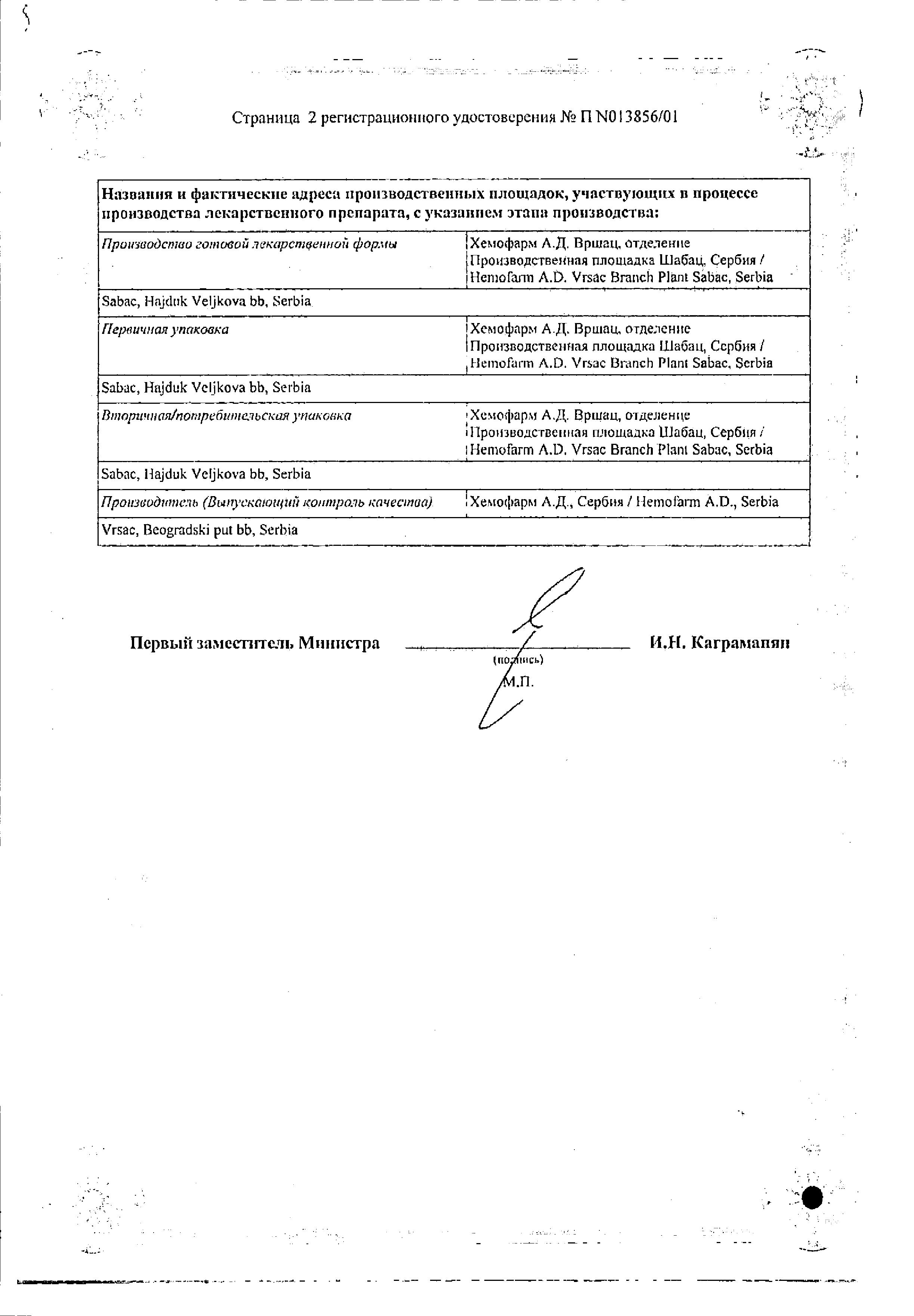 Сертификат на Хемомицин