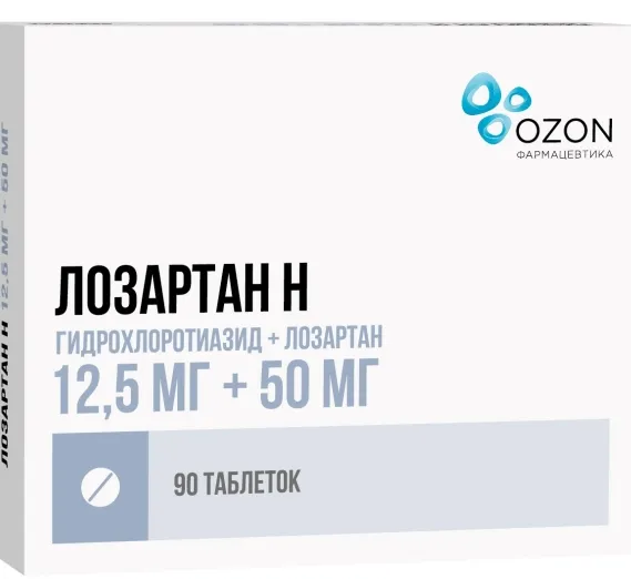 Лозартан Н, таблетки покрытые пленочной оболочкой 12.5 мг+50 мг, 90 шт. 