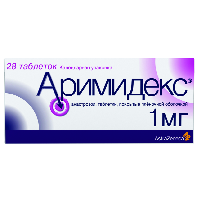 Упаковка препарата Аримидекс, таблетки в плёночной оболочке 1 мг, 28 шт.