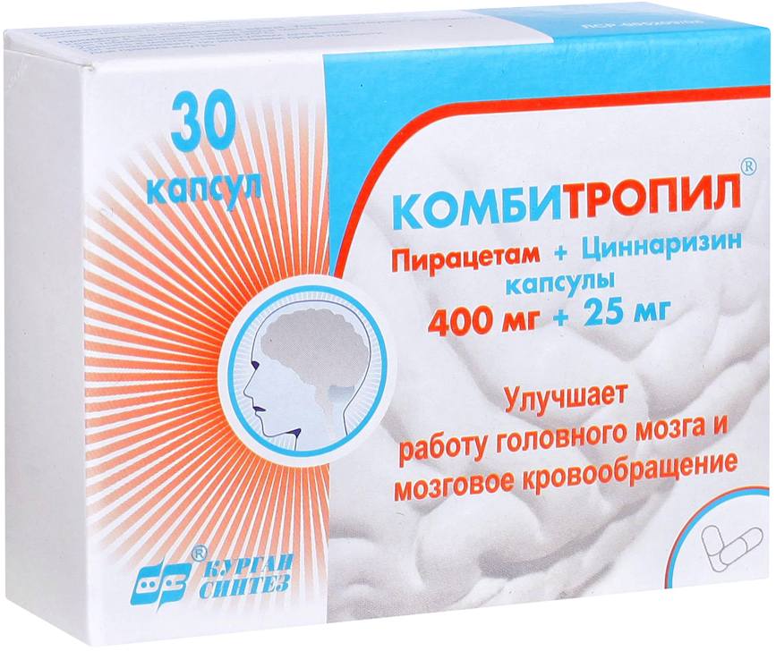 Упаковка препарата Комбитропил, капсулы 400 мг+25 мг, 30 шт.