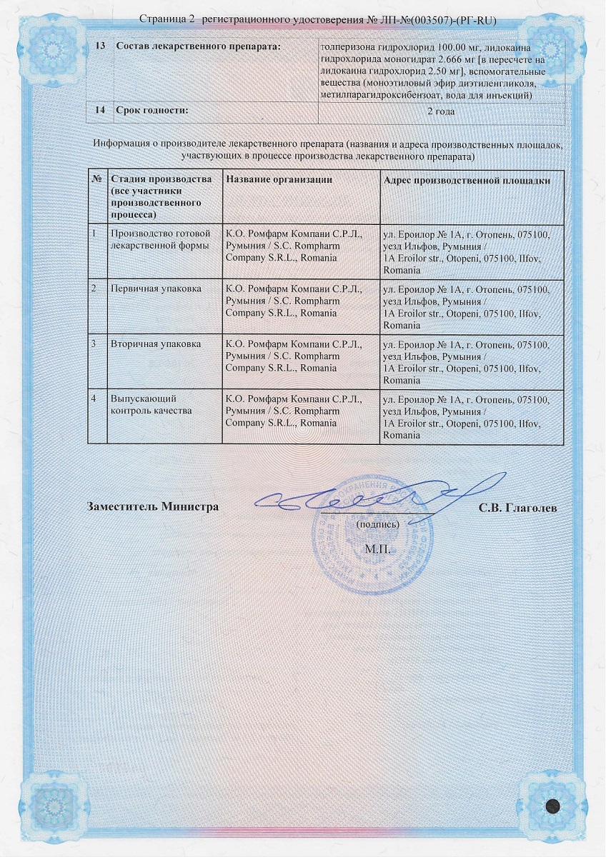 Сертификат на Миотолид