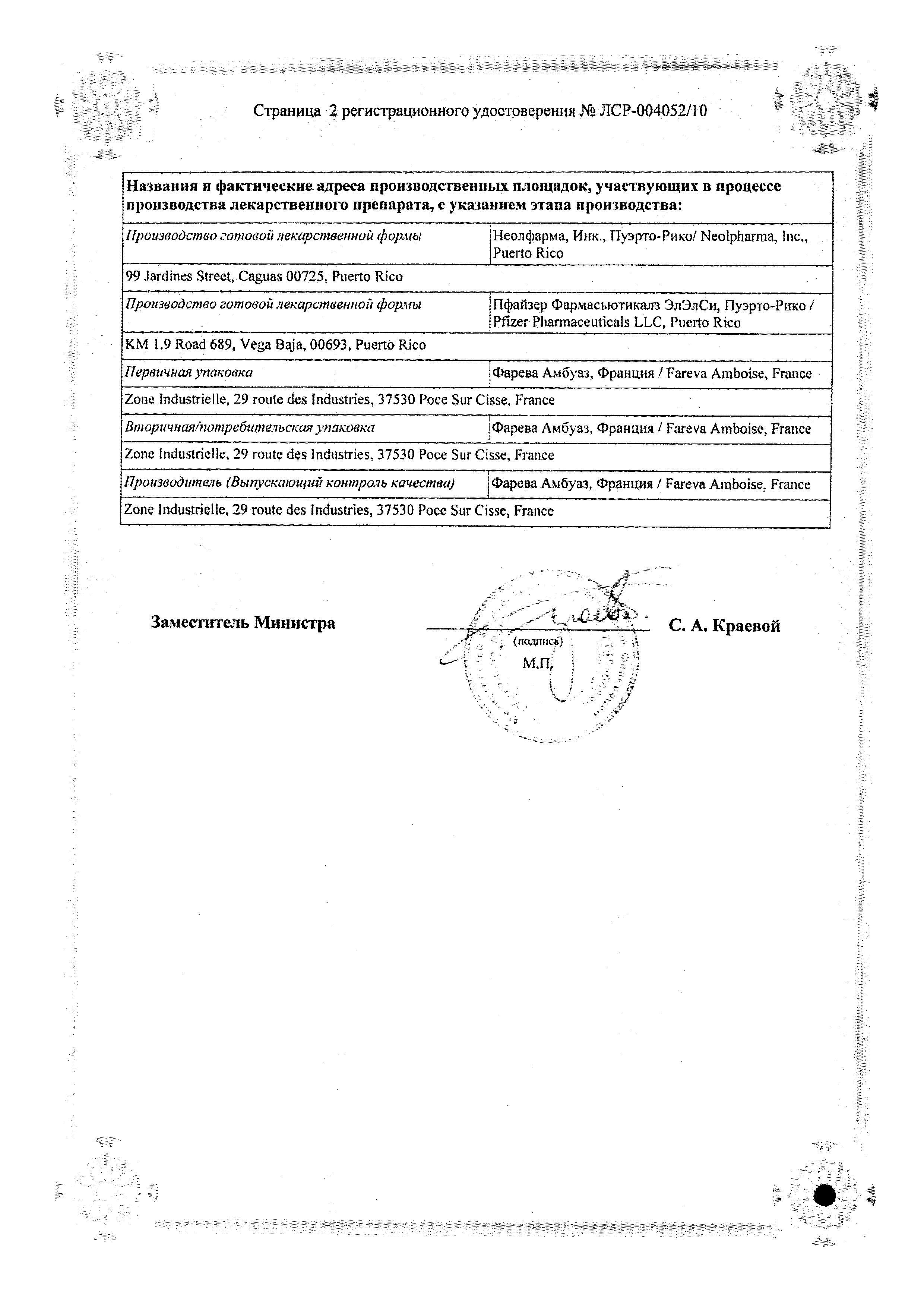 Сертификат на Инспра