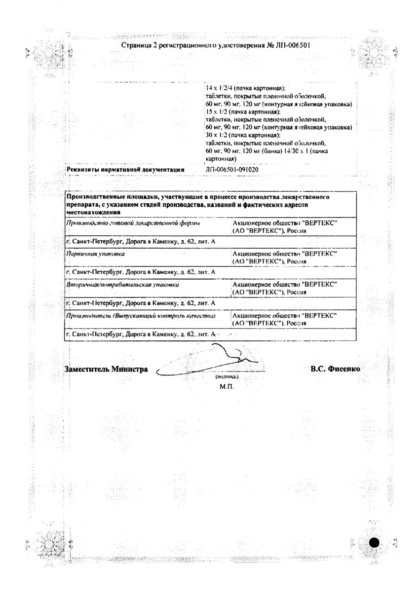 Сертификат на Эторикоксиб