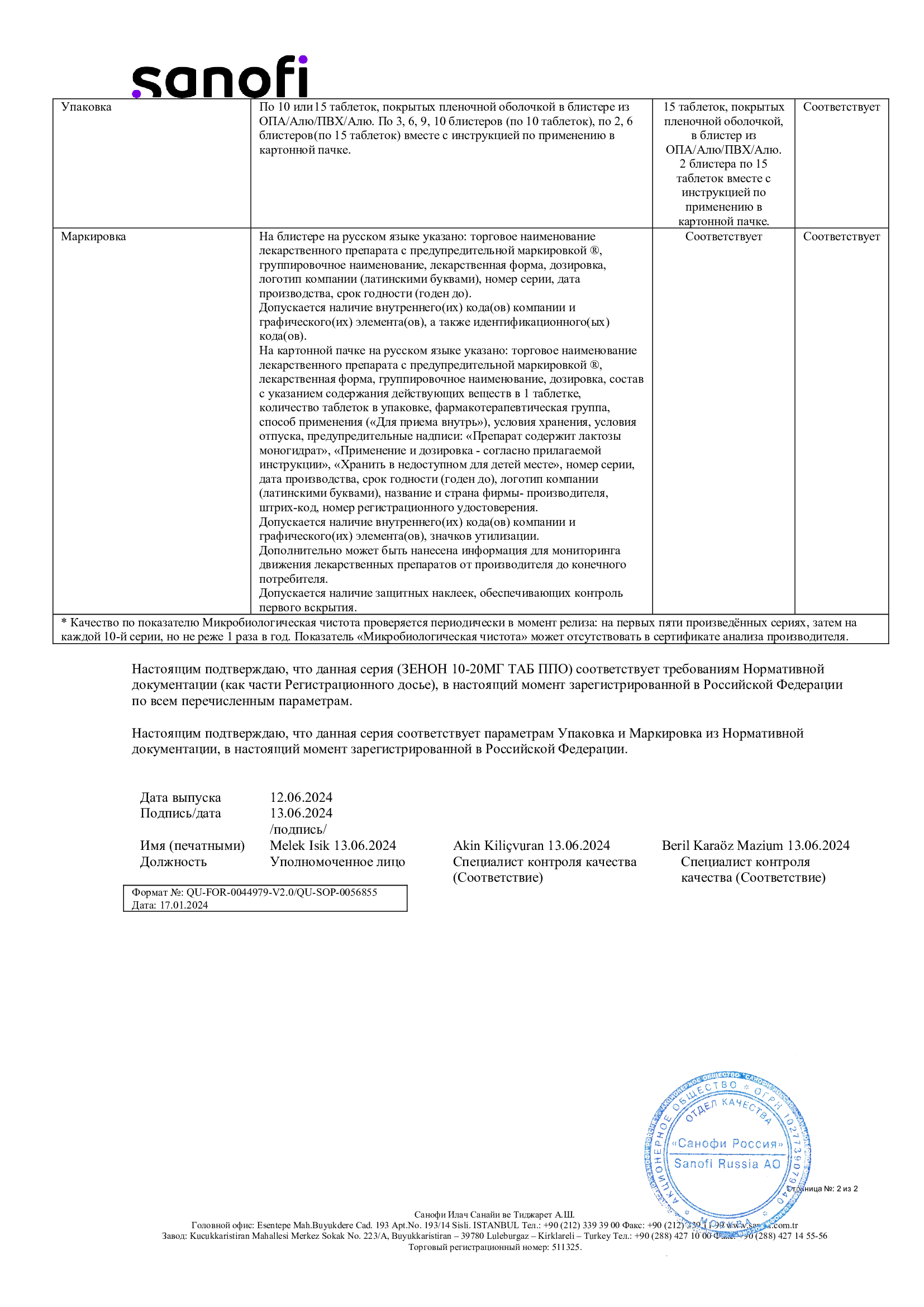 Сертификат на Зенон