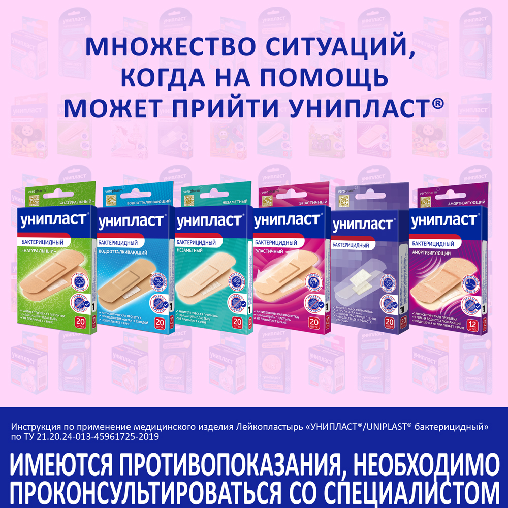 Унипласт, набор бактерицидных пластырей, 20 шт.