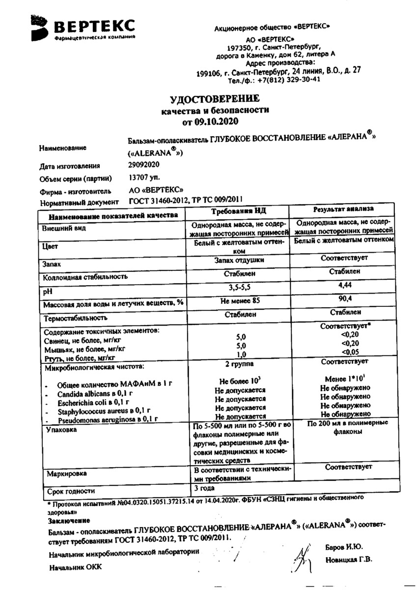 Сертификат на Алерана Сертификат на Алерана