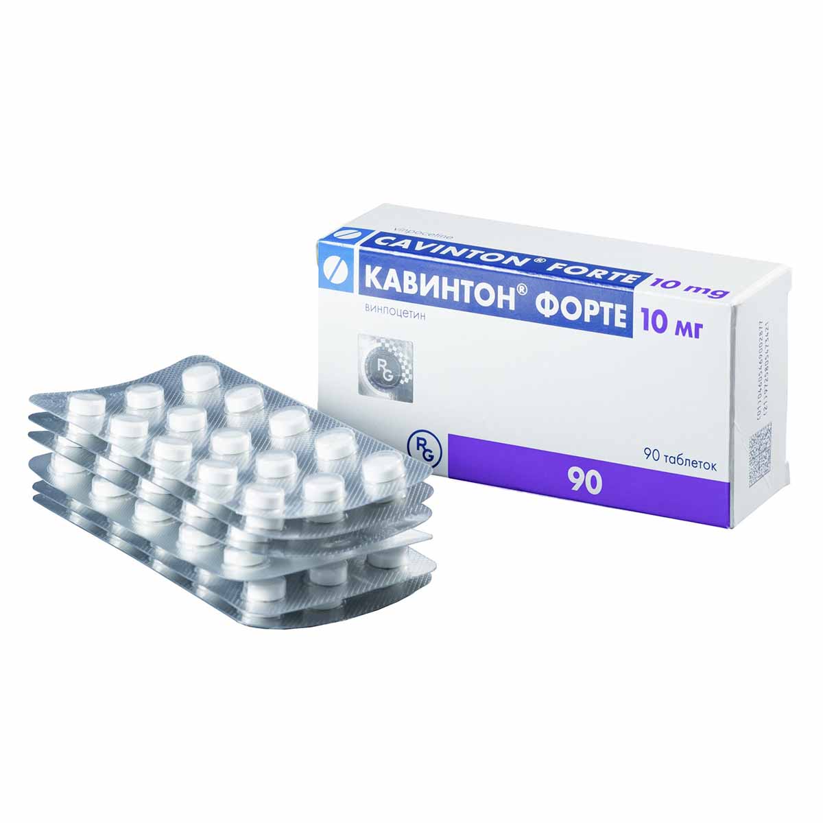 Упаковка препарата Кавинтон форте, таблетки 10 мг, 90 шт.