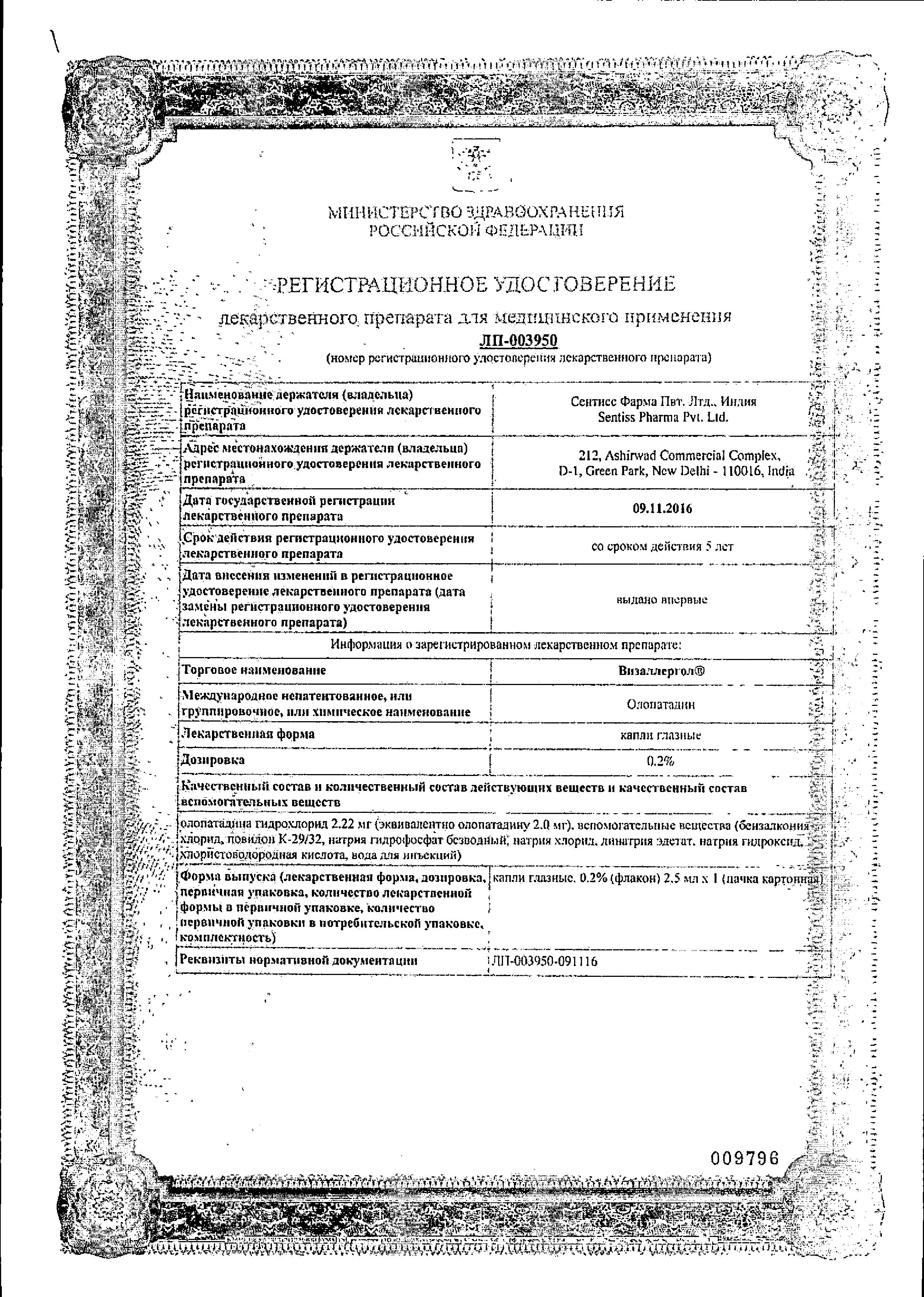 Сертификат на Визаллергол