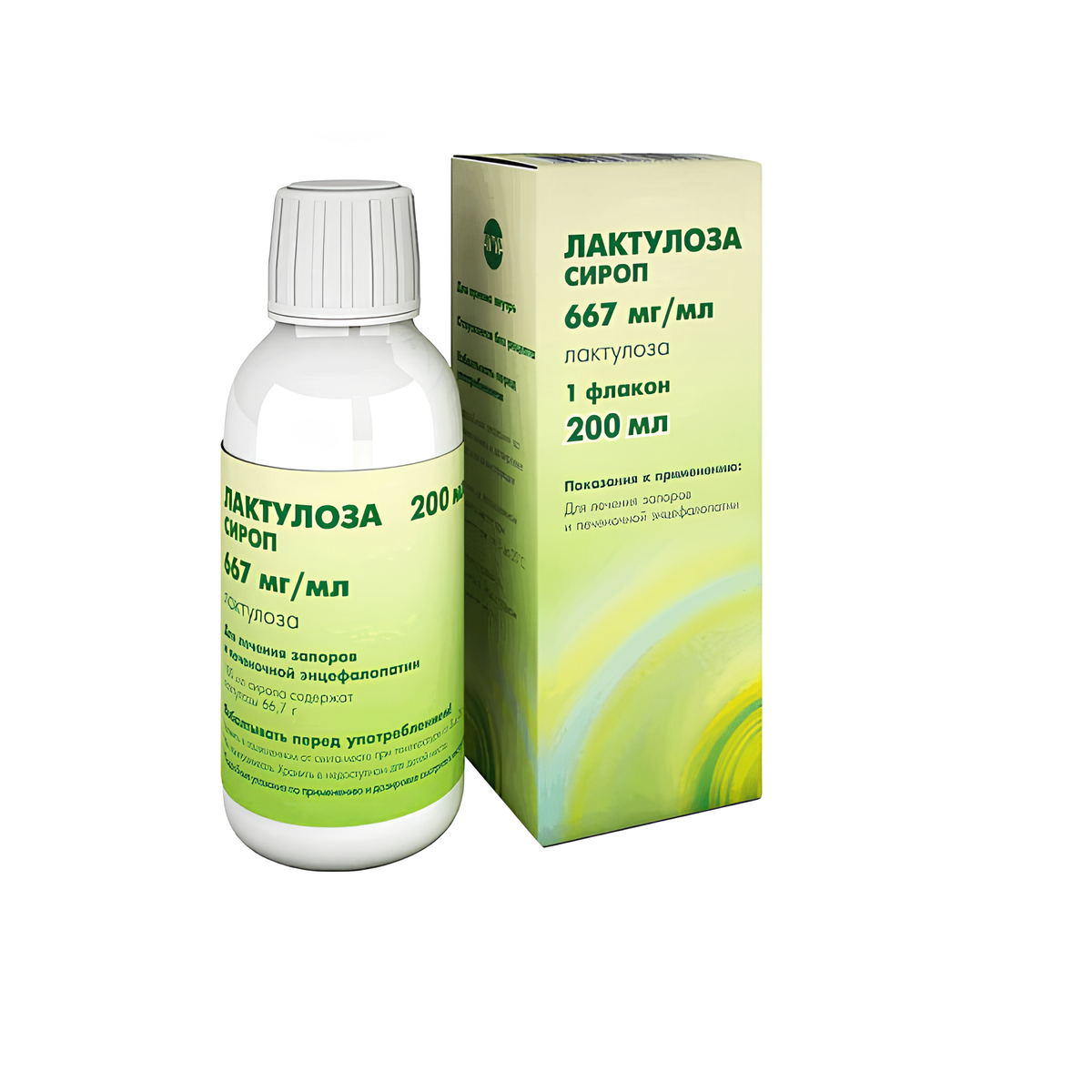 Упаковка препарата Лактулоза сироп 667 мл/мл, флакон 200 мл