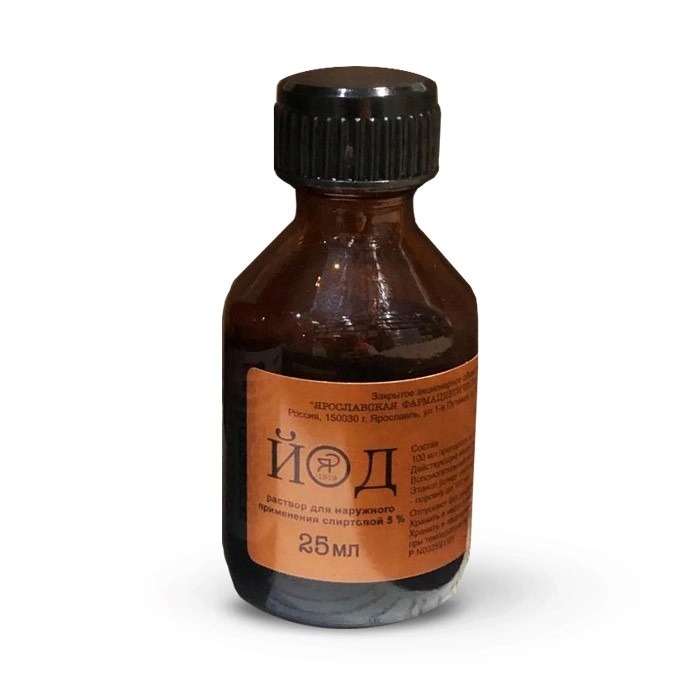 Йода раствор спиртовой для наружного применения 5%, флакон, 25 мл 