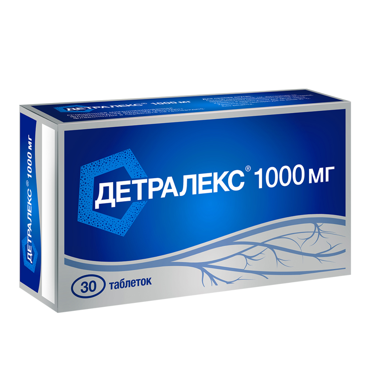 Упаковка препарата Детралекс, таблетки покрыт. плен. об. 1000 мг, 30 шт.