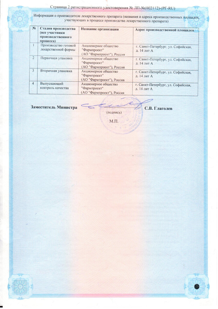 Сертификат на Инфира