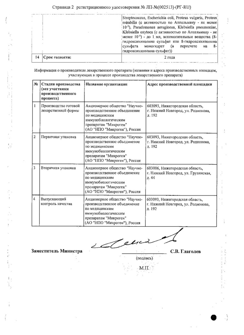 Сертификат на Пиофаг