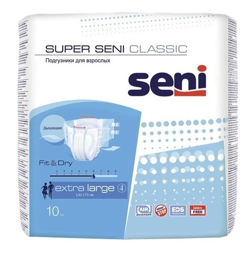 Seni Super Classic подгузники двзрослых Extra Large 4 10 шт 737₽