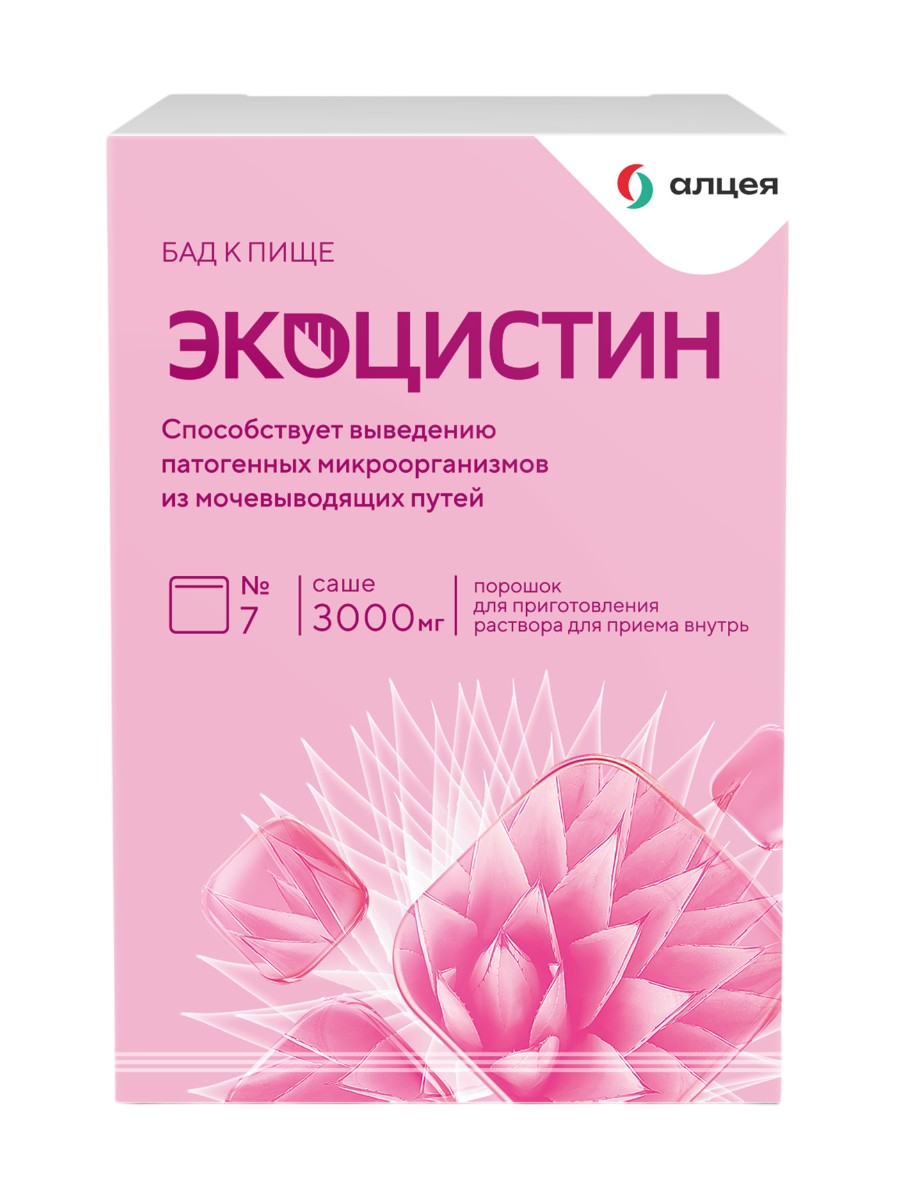 Упаковка препарата Экоцистин, порошок, пакетики-саше, 7 шт.