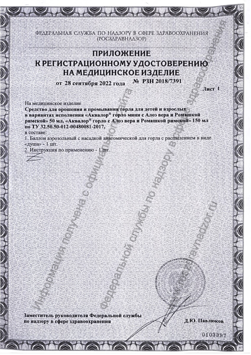 Сертификат на Аквалор