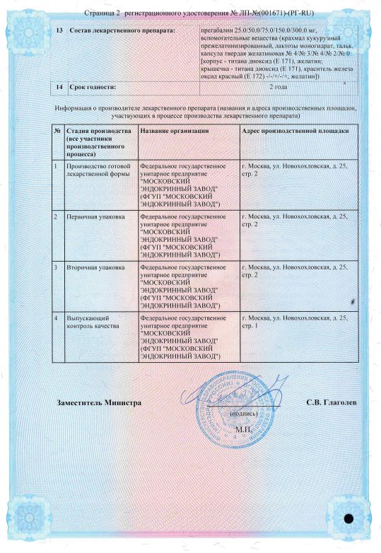 Сертификат на Прегабалин