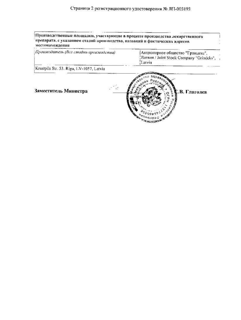 Сертификат на Ипигрикс, таблетки 20 мг, 100 шт.