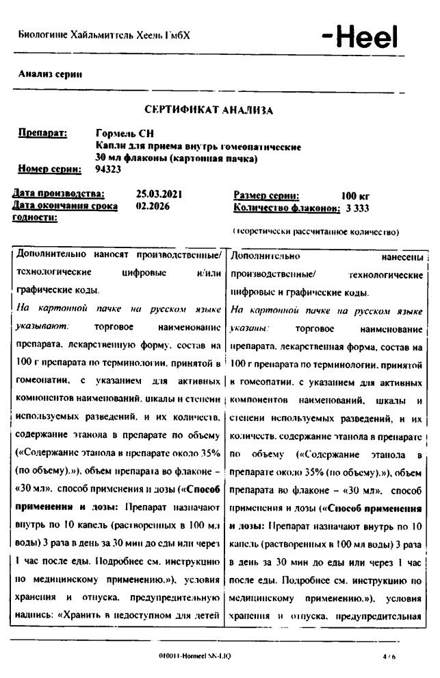 Сертификат на Гормель СН