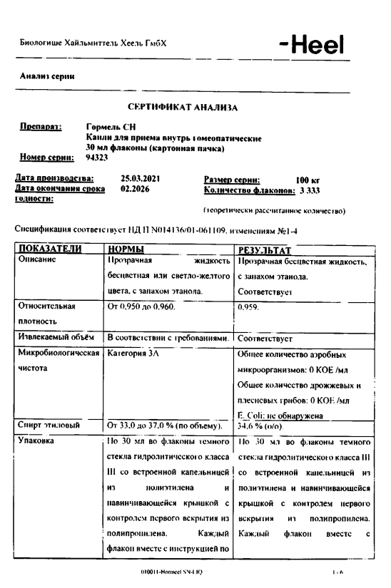 Сертификат на Гормель СН