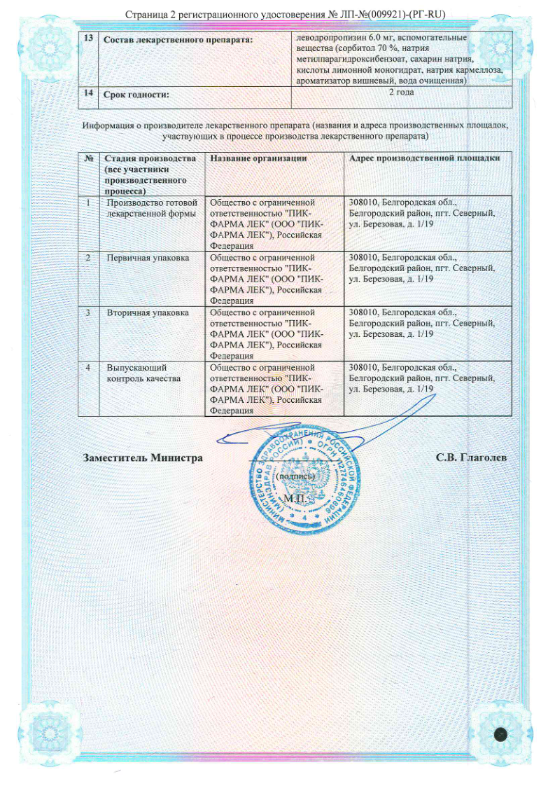 Сертификат на Профитус