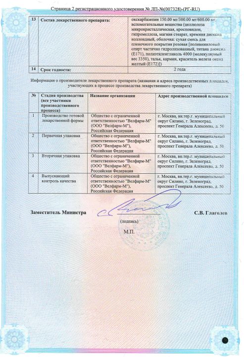 Сертификат на Окскарбазепин