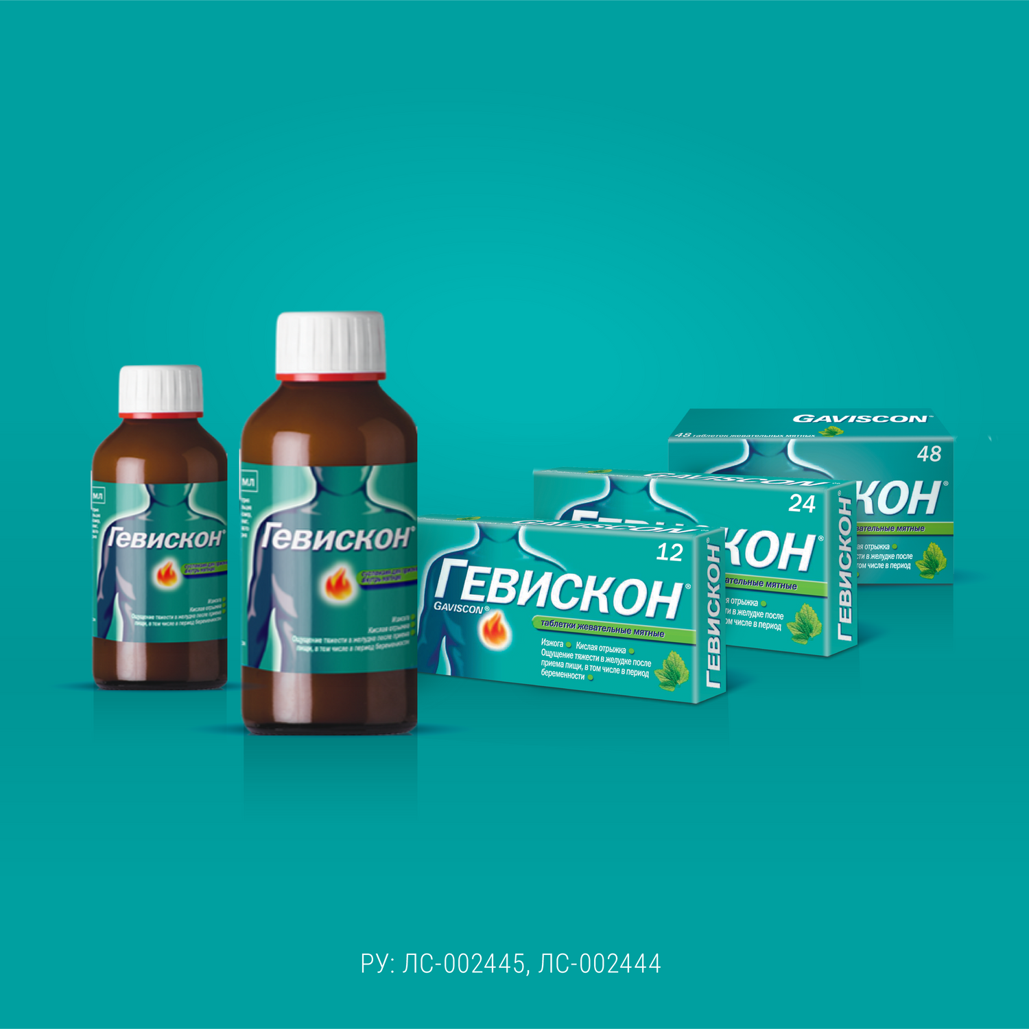 Упаковка препарата Гевискон форте, суспензия, 150 мл