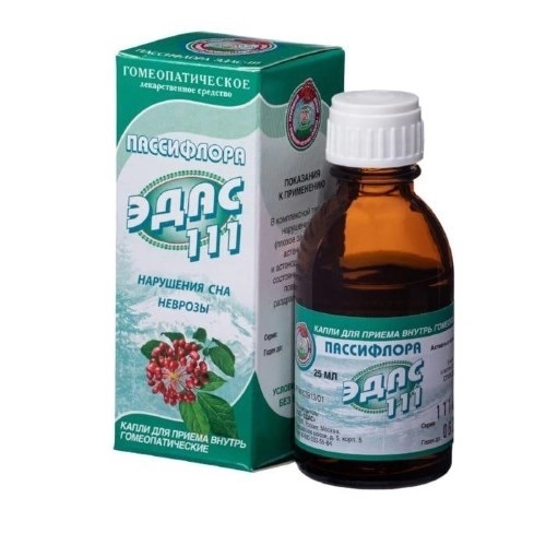 Пассифлора Эдас-111, для лечения нарушений сна, неврозов, капли гомеопатические, 25 мл 