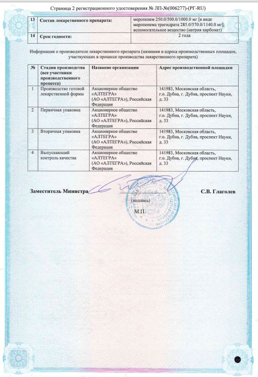 Сертификат на Меронекса-АГ