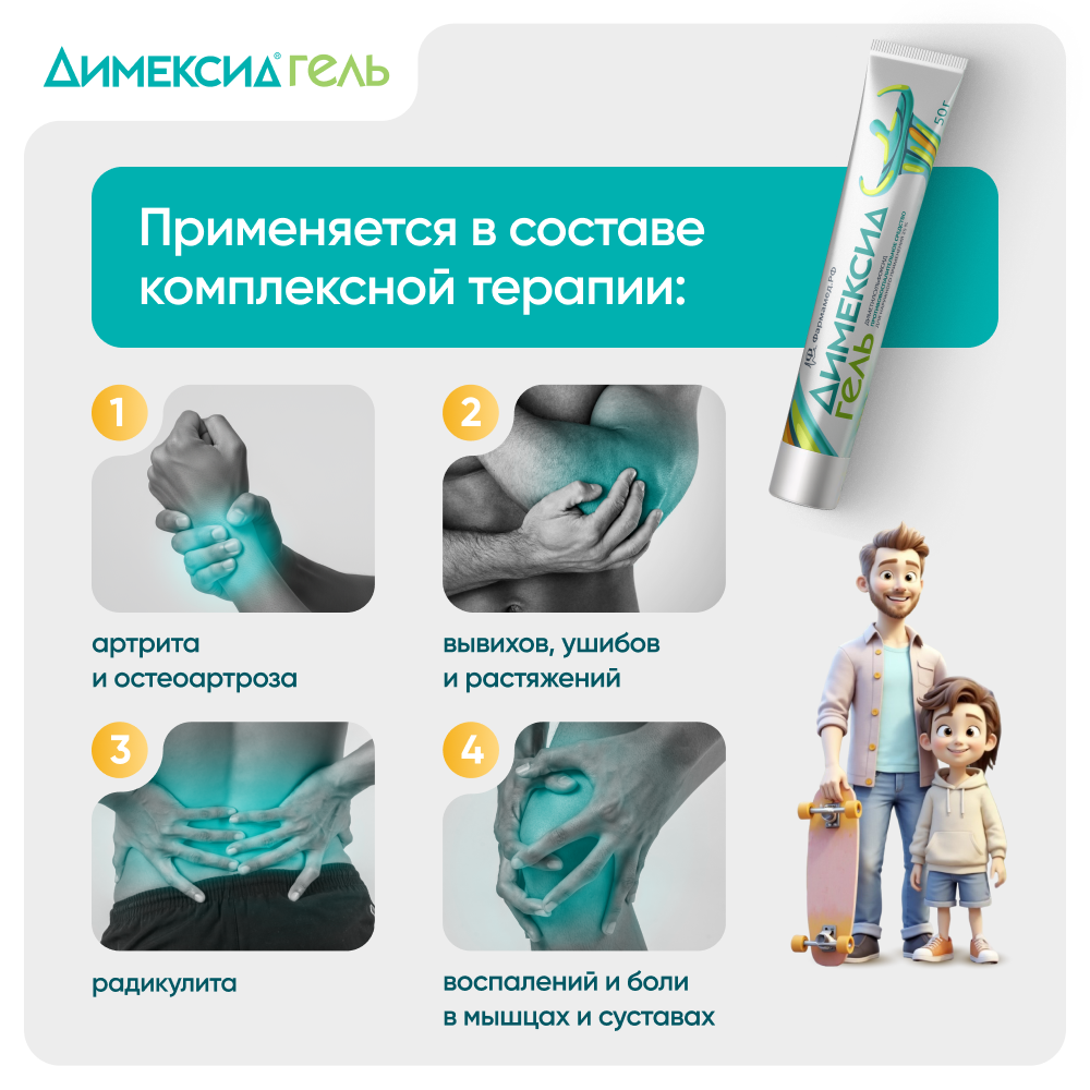 Упаковка препарата Димексид, гель 25% 50 г, 1 шт.