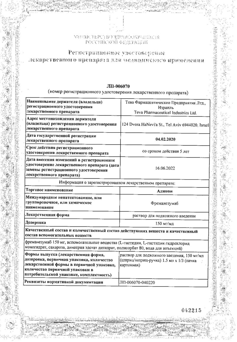 Сертификат на Аджови