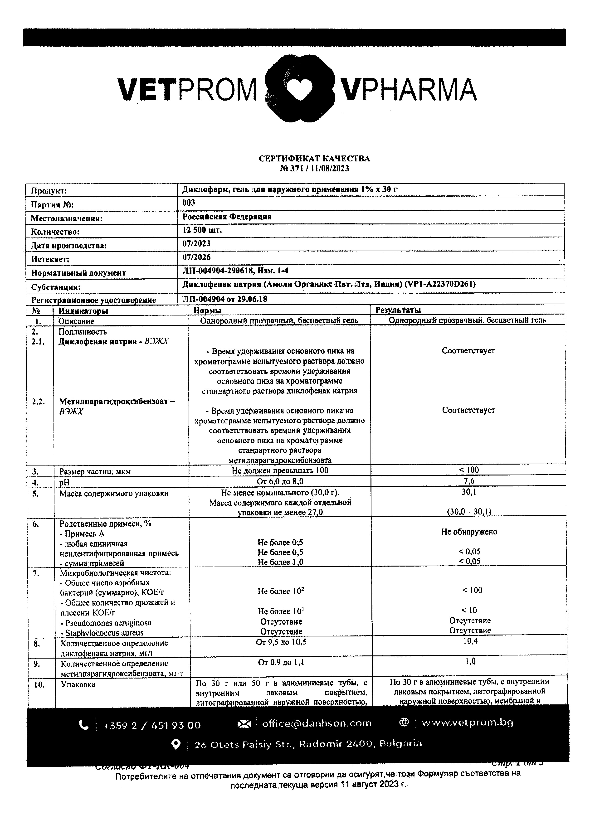 Сертификат на Диклофарм