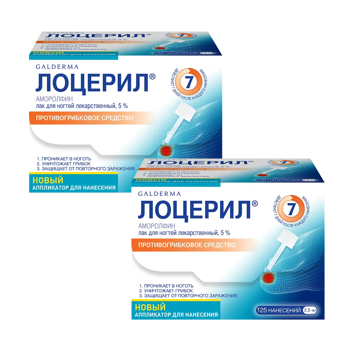 Упаковка препарата Набор 2уп Лоцерил лак 5% 2.5мл