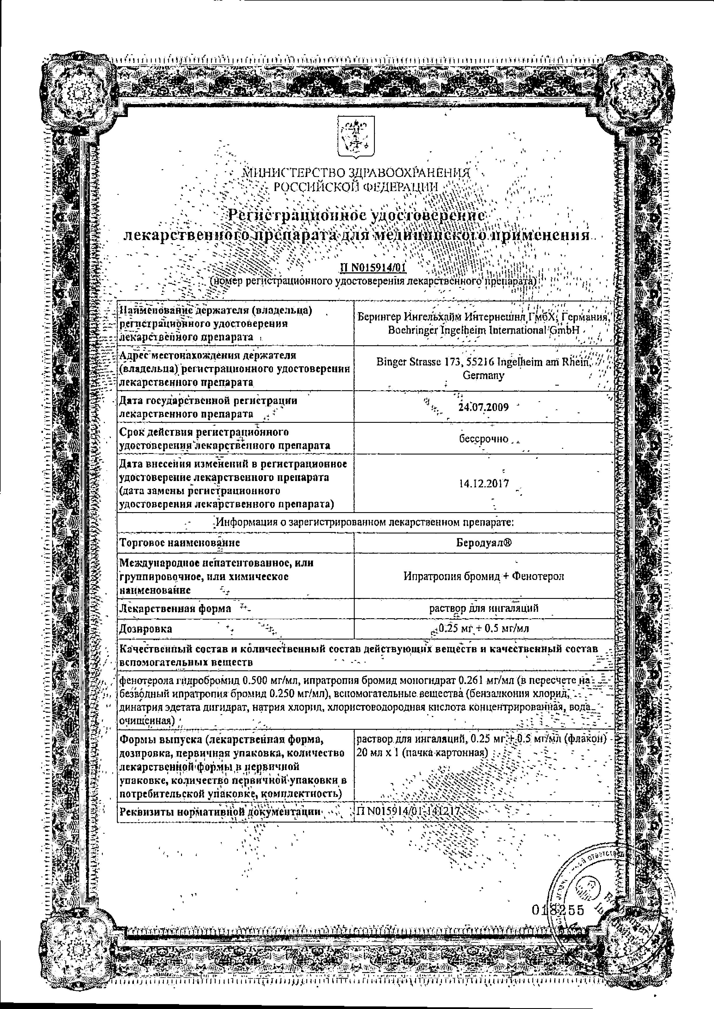 Сертификат на Беродуал