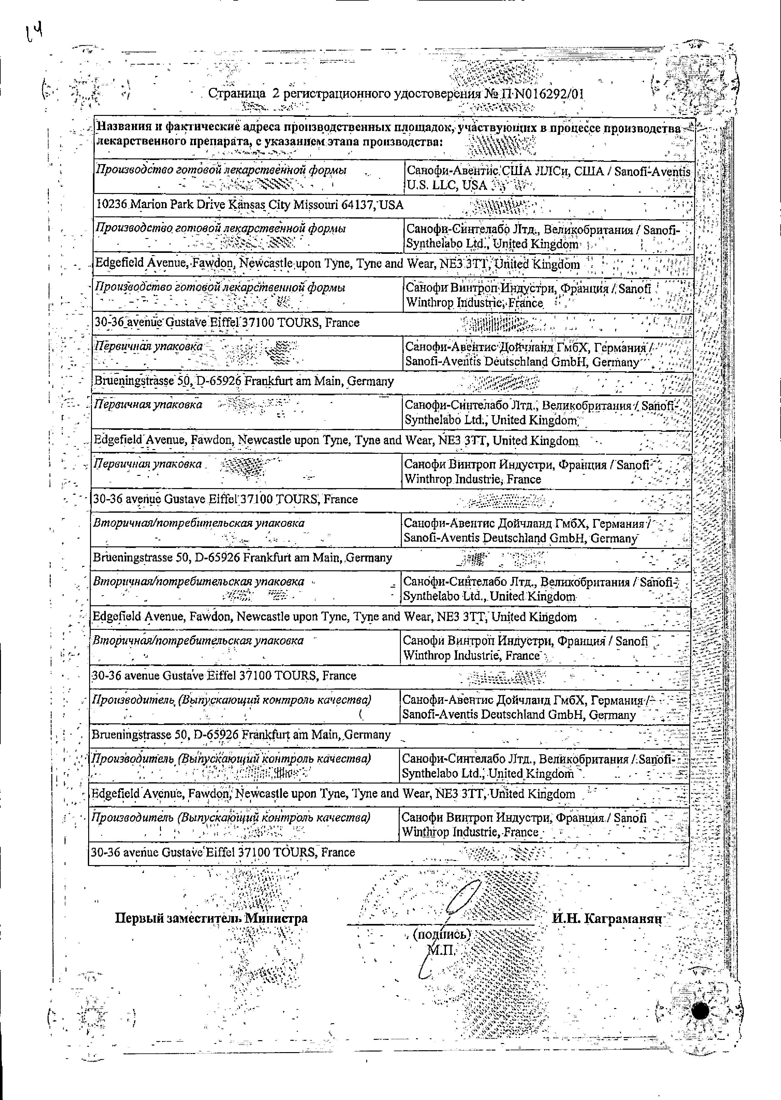 Сертификат на Аллегра