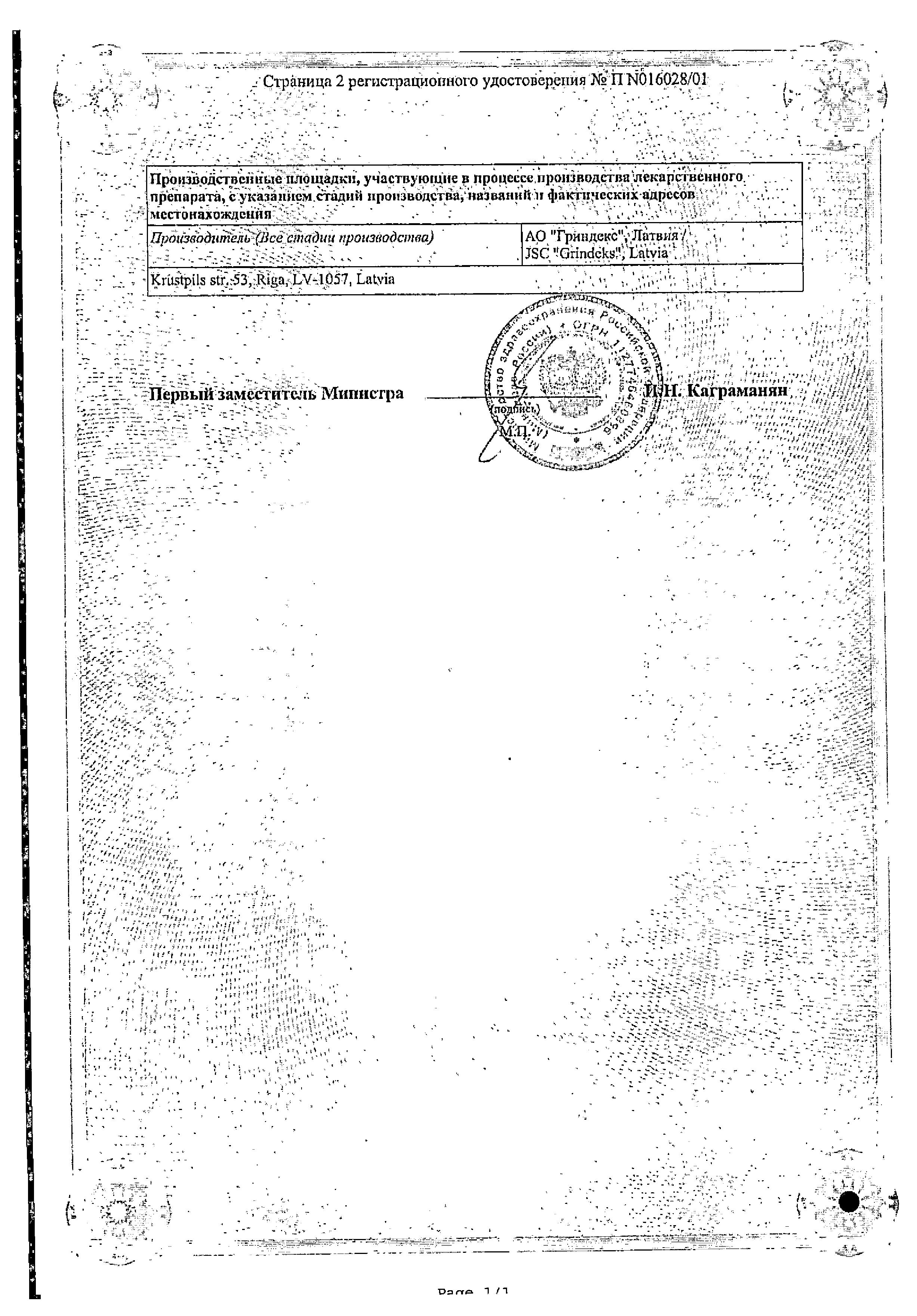 Сертификат на Милдронат