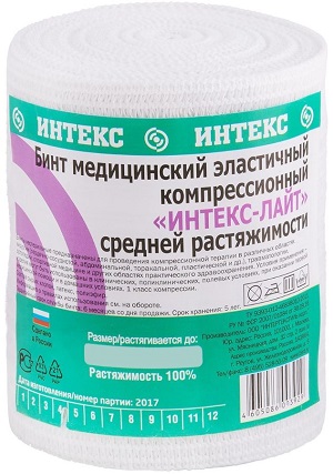 Интекс-Лайт, бинт эластичный компрессионный средней растяжимости 5 м х 10 см с застежкой