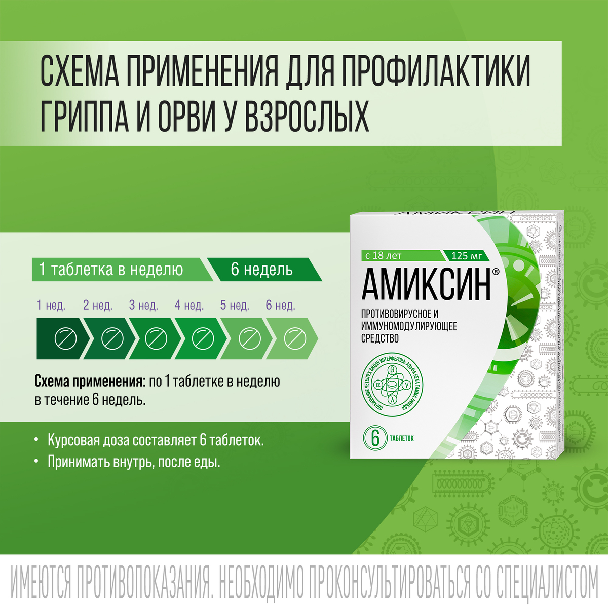 Упаковка препарата Амиксин, таблетки покрыт. плен. об. 125 мг,  6 шт.