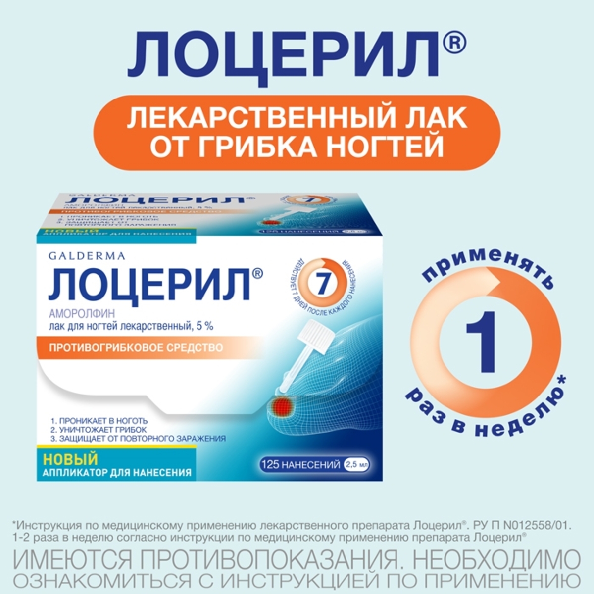 Упаковка препарата Лоцерил, лак 5%, 2.5 мл