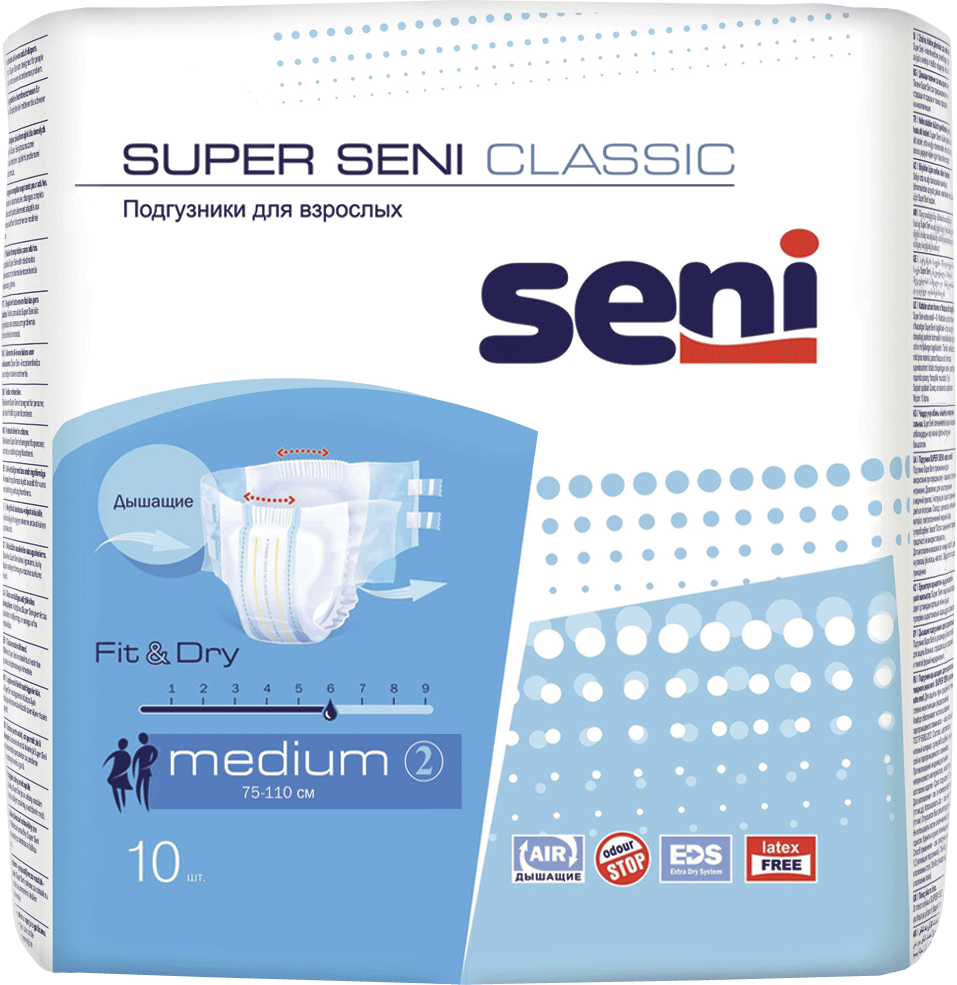 Seni Super Classic подгузники для взрослых Medium 2 10 шт 527₽