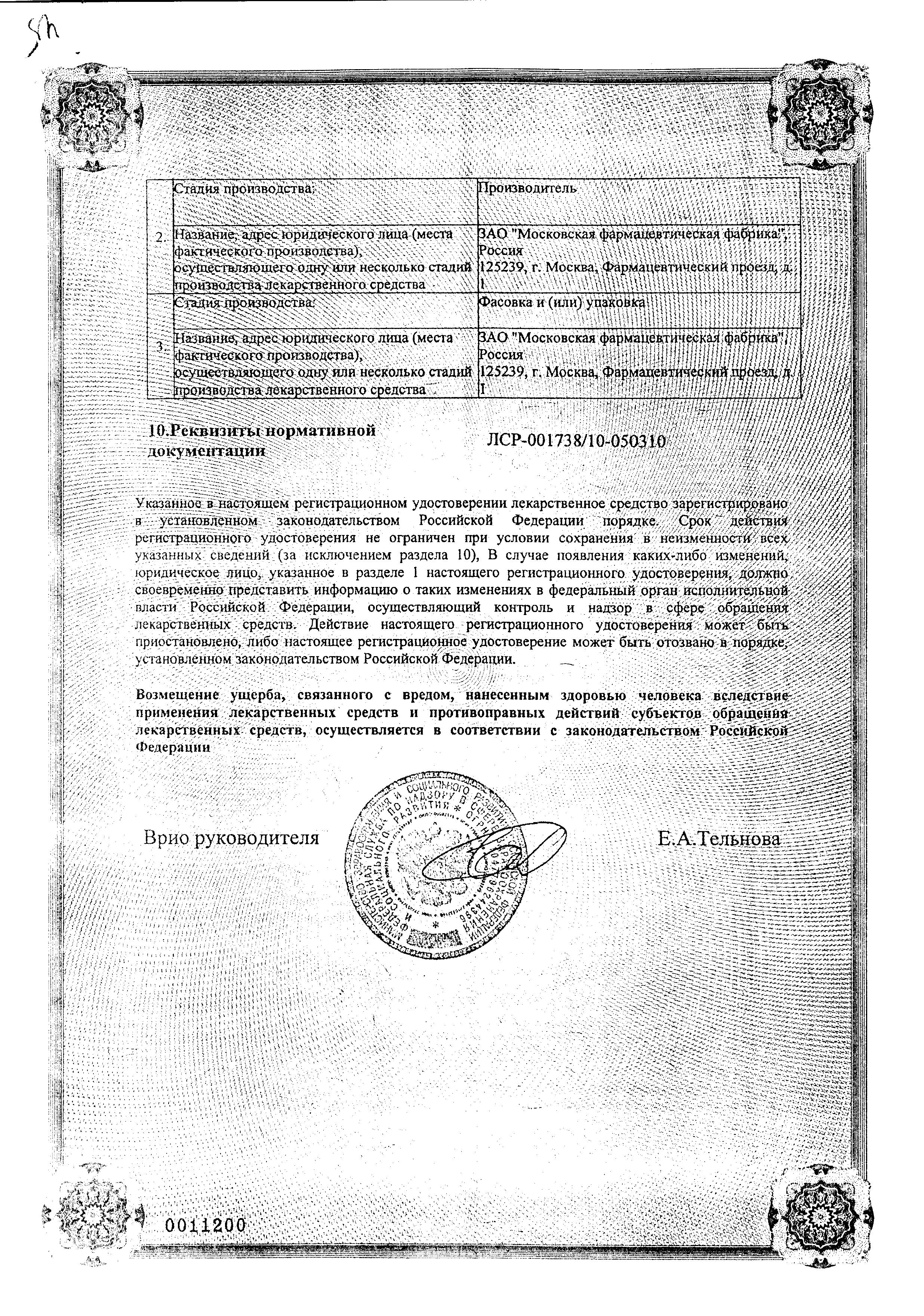 Сертификат на Циндол