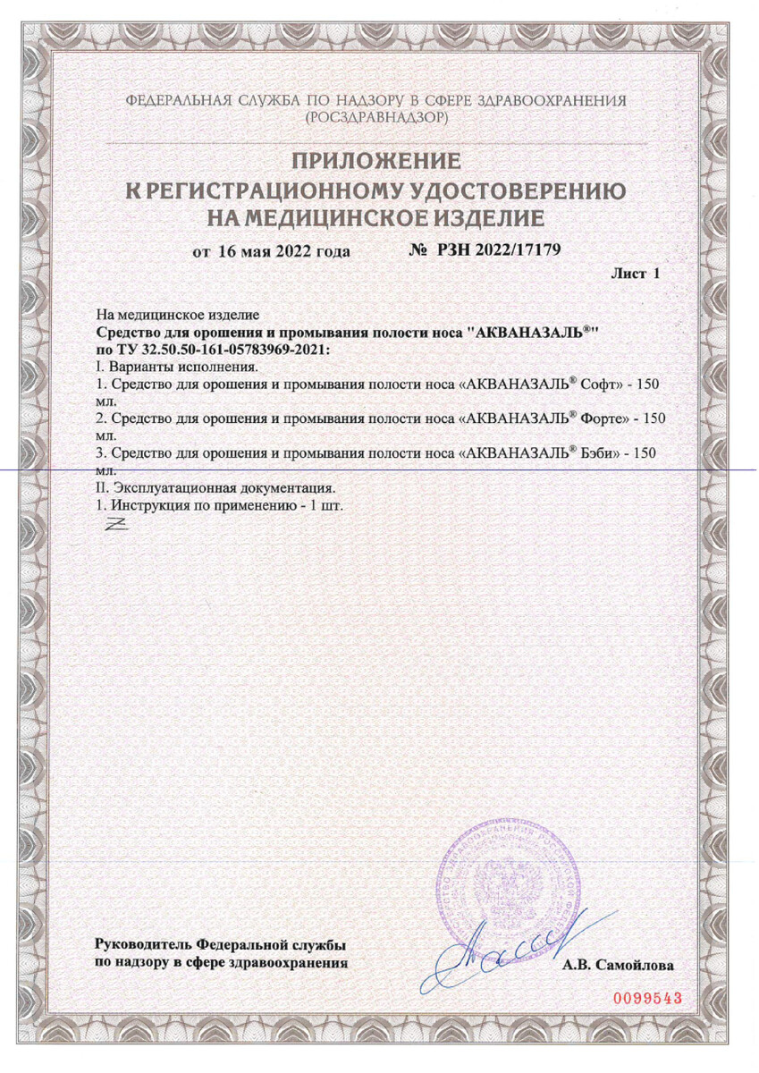 Сертификат на Акваназаль