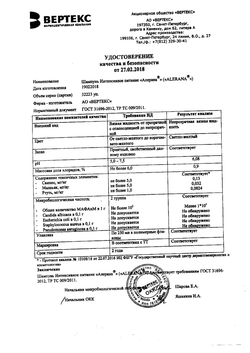 Сертификат на Алерана Сертификат на Алерана