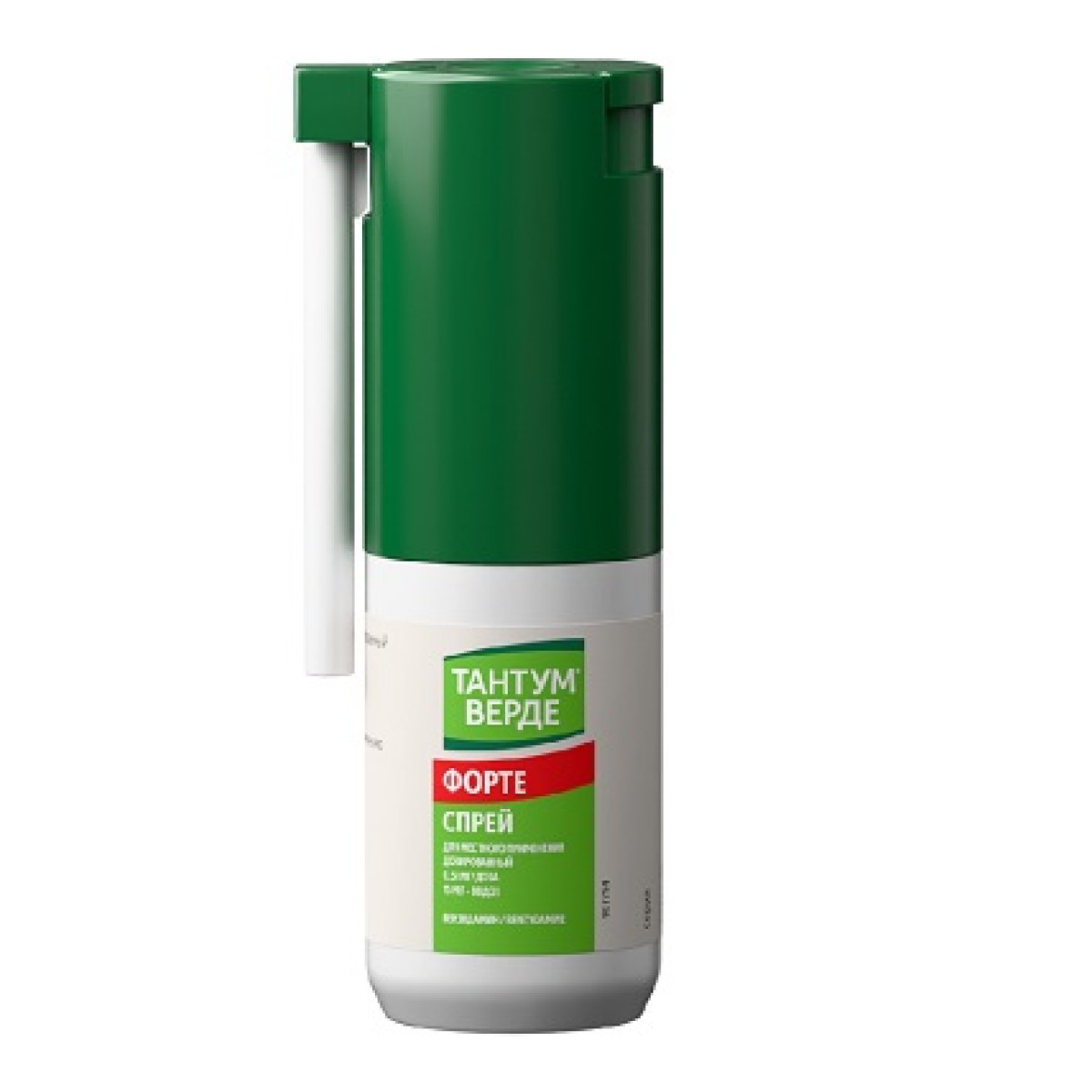 Упаковка препарата Тантум Верде Форте, спрей 0.51 мг/доза, 15 мл