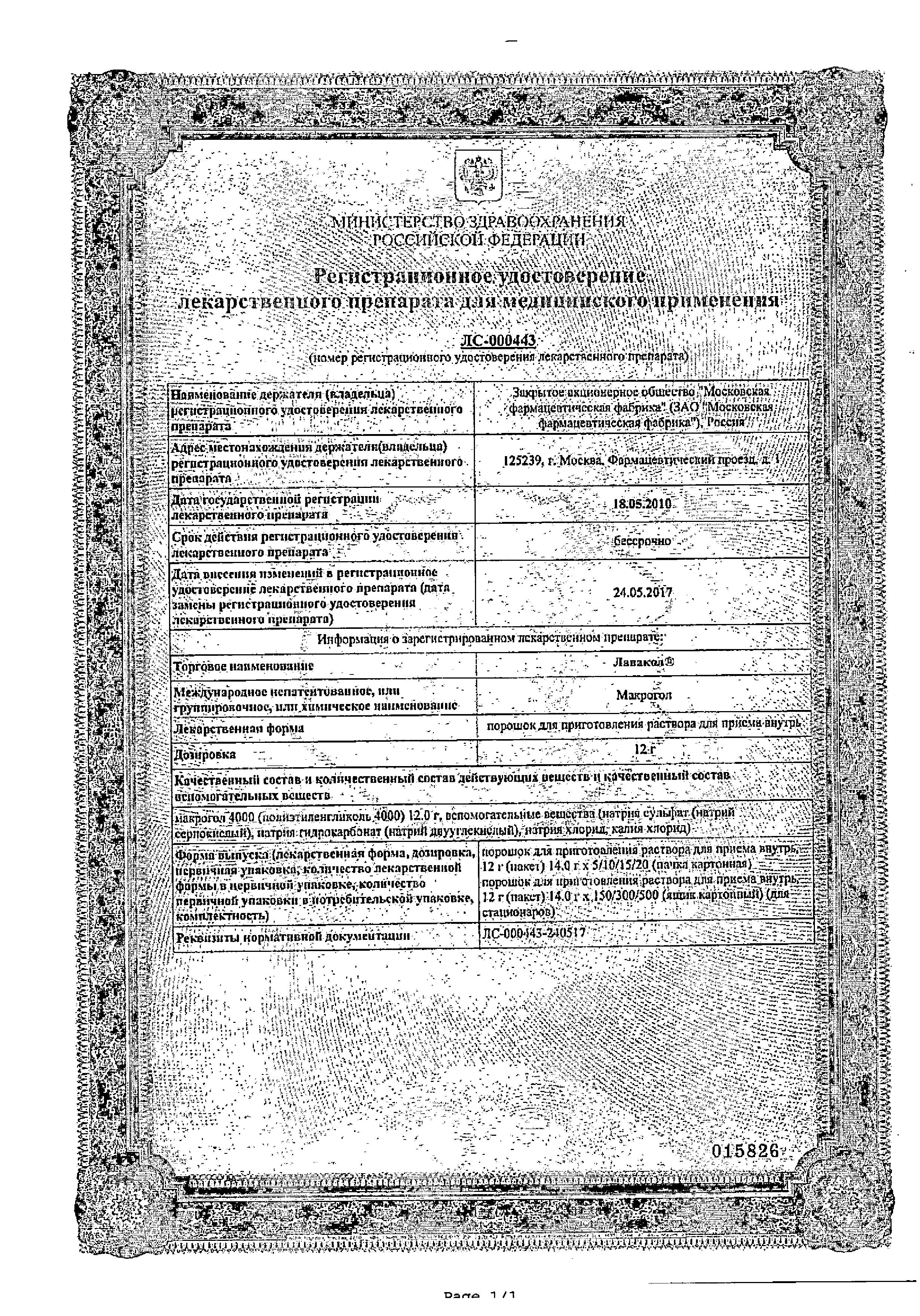 Сертификат на Лавакол