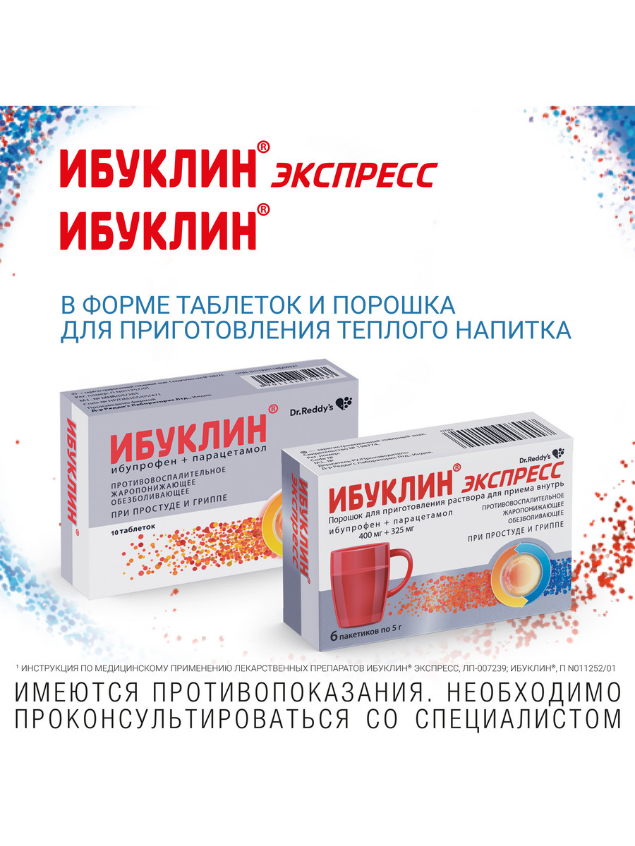 Упаковка препарата Ибуклин, таблетки 400 мг+325 мг, 10 шт.