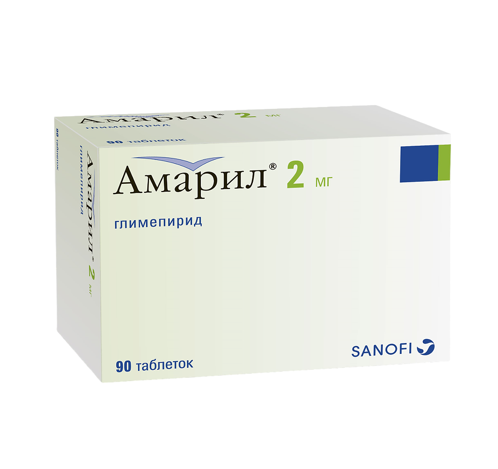 Упаковка препарата Амарил, таблетки 2 мг, 90 шт.